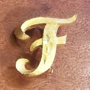 Vintage Manselle Gold Tone Cursive Monogram Letter "F" Pin Brooch 1.25"x1"